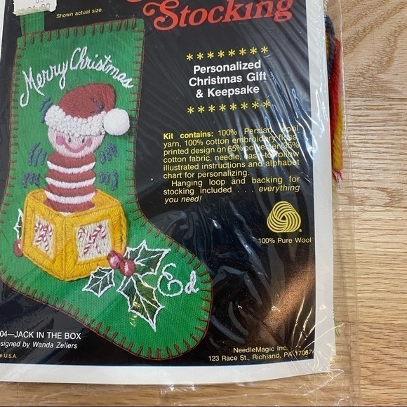 Vintage NMI Stitch a Stocking Craft Kit NEW 1004 Jack in the Box Pure Wool Green - Picture 4 of 6